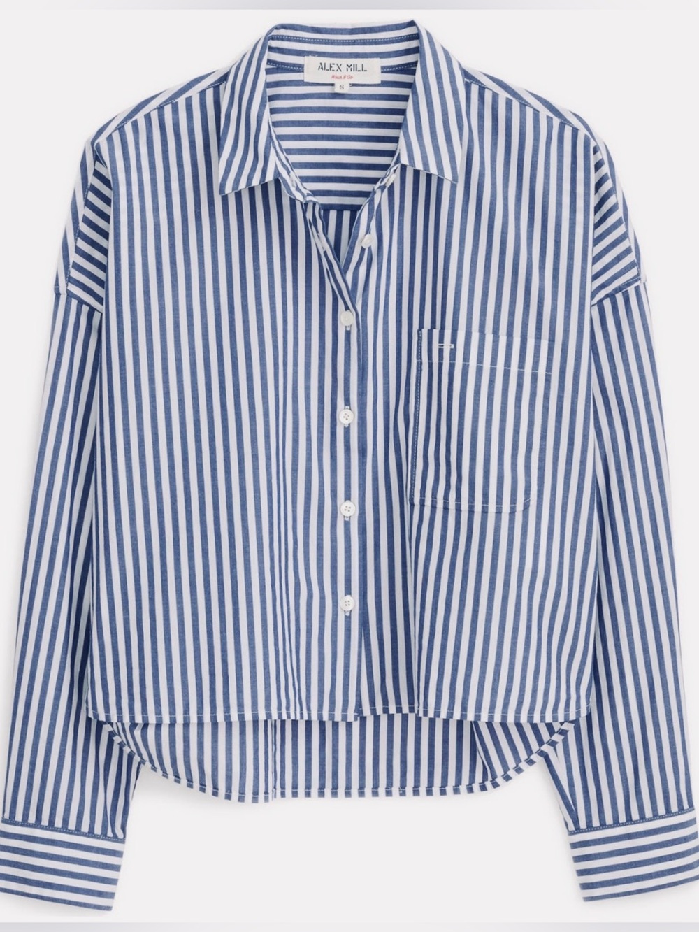 ALEX MILL Jo Crop Cotton Striped Button Up Shirt XS Blue White